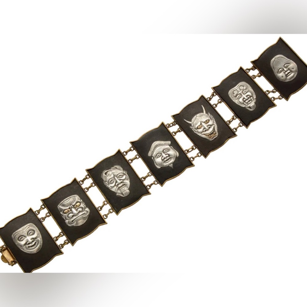 Erie Basin : 1920s Japanese Kabuki Mask Bracelet : .vintage length 7 3/4 inch.